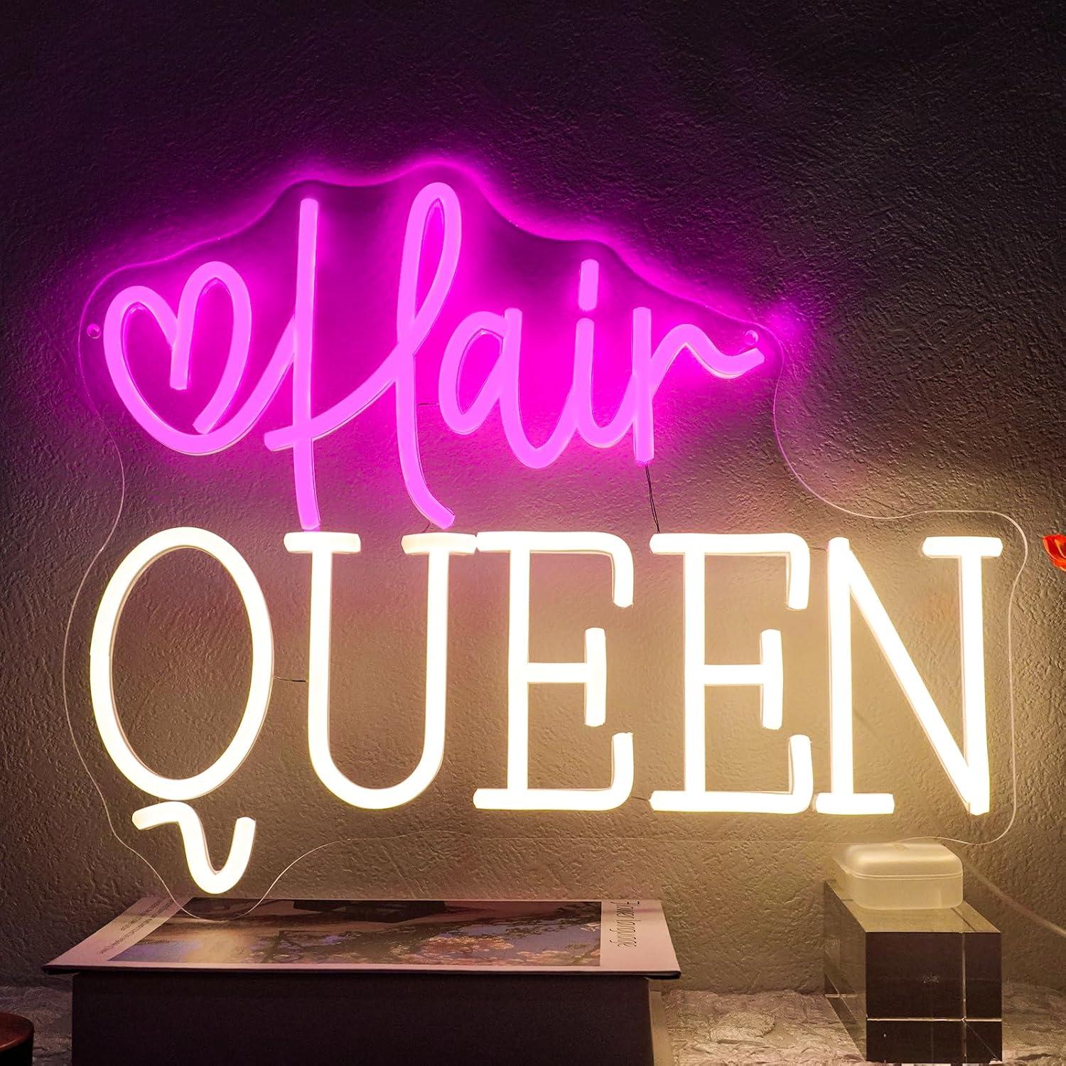 Beauty Queen Makeup Studio - Hair Queen Neonbord Dimbaar Kapperszaak Neonlichtbord
