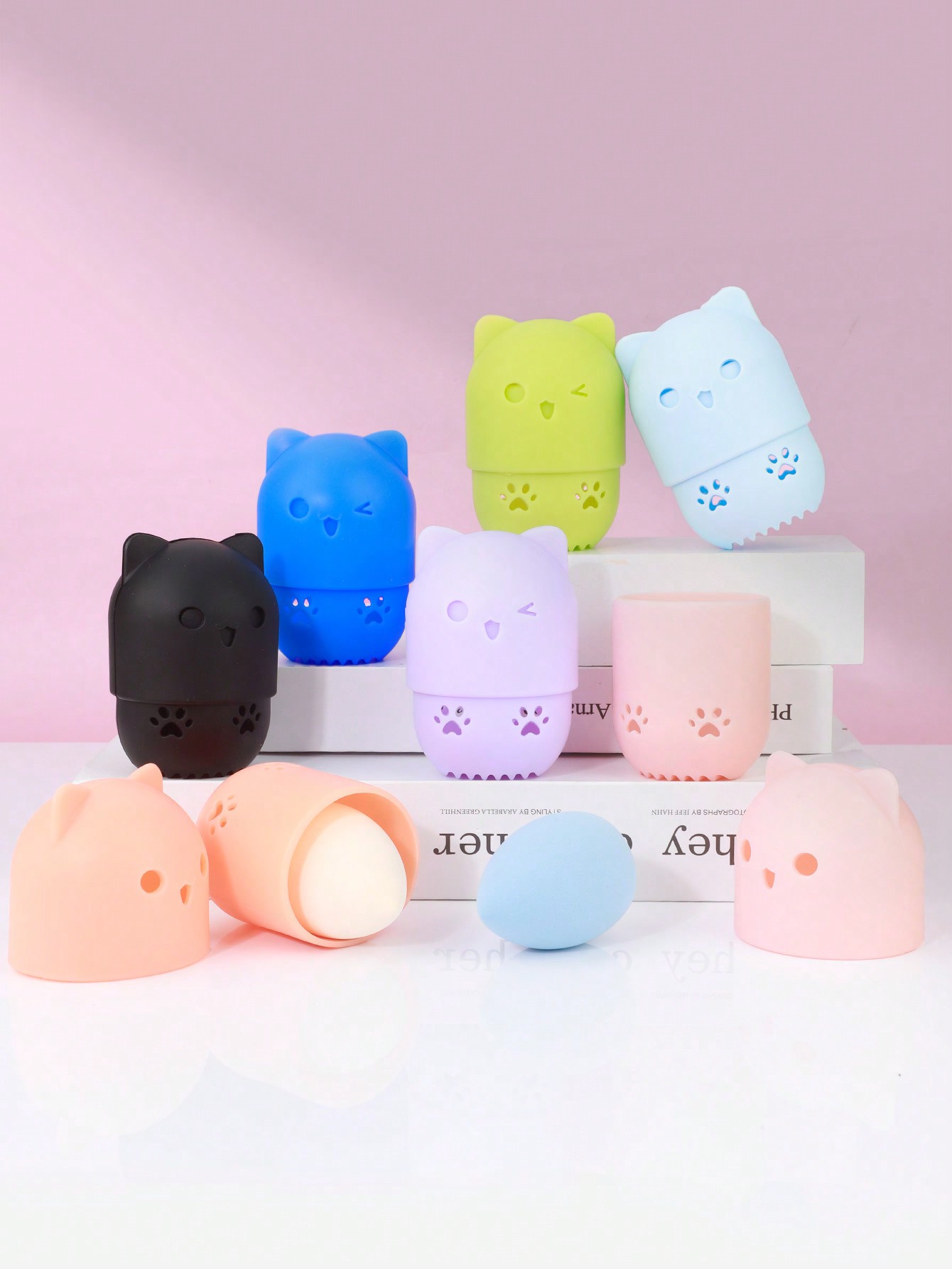 Beauty Blender In Makeup - Schattige kattenvormige siliconen make-up spons houder,